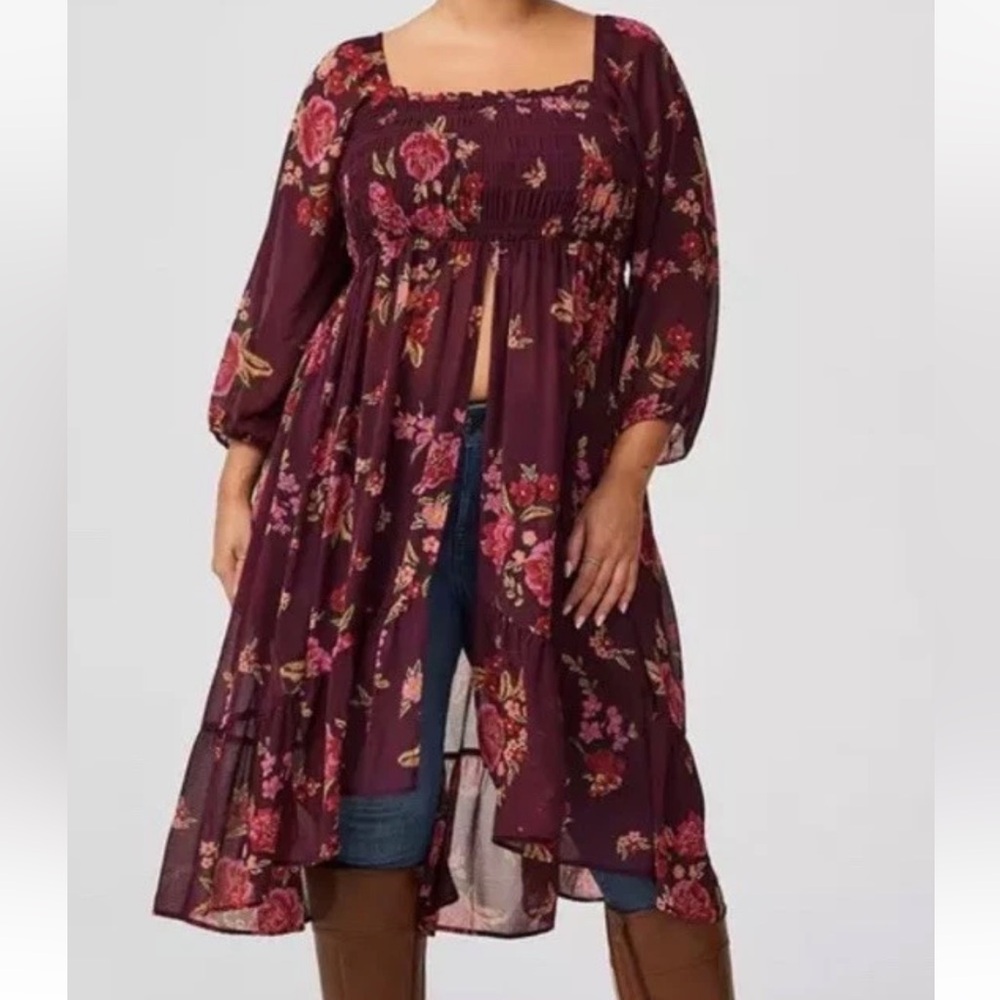 Torrid Plus Size Women’s Chiffon Smocked Tunic Floral Size 1X
